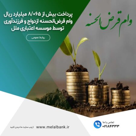 پرداخت بیش از ۸/۰۶۵ میلیارد ریال وام قرضالحسنه ازدواج و فرزندآوری توسط موسسه اعتباری ملل پرداخت بیش از ۸/۰۶۵ میلیارد ریال وام قرضالحسنه ازدواج و فرزندآوری توسط موسسه اعتباری ملل