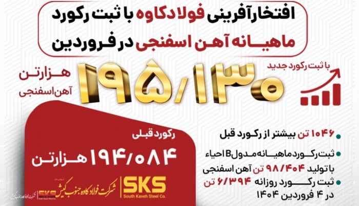 فولاد کاوه، فروردین را با ثبت رکورد آهن اسفنجی بدرقه کرد فولاد کاوه، فروردین را با ثبت رکورد آهن اسفنجی بدرقه کرد