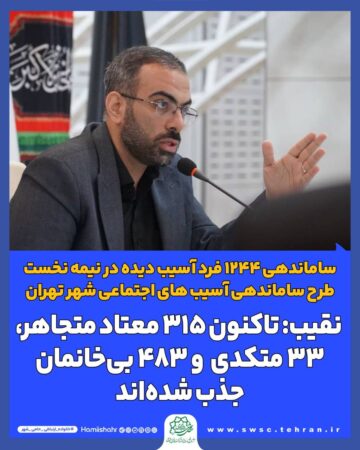 نقیب: تاکنون ۳۱۵ معتاد متجاهر، ۳۳ متکدی و ۴۸۳ بی خانمان جذب شده اند نقیب: تاکنون ۳۱۵ معتاد متجاهر، ۳۳ متکدی و ۴۸۳ بی خانمان جذب شده اند